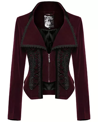 Buy Punk Rave Womens Gothic Velvet & Lace Riding Jacket - Red & Black • 84.99£
