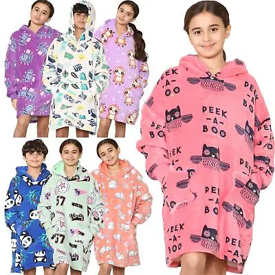 Buy Kids Girls Boys Oversized Hoodie Animal Snuggle Blanket Super Soft Warm Fleece • 9.99£