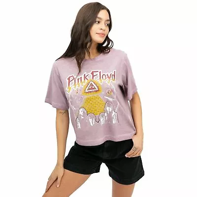 Buy Pink Floyd Ladies Boxy Cropped T-shirt All Seeing Eye Aubergine Official • 13.99£