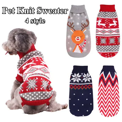 Buy Dog Sweater Puppy Christmas Snowflake Reindeer Pet Cat Clothes Jumper Apparel H • 6.11£