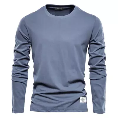 Buy 100% Cotton Long Sleeve T Shirt For Men Solid Spring Casual Mens T-Shirts • 14.99£
