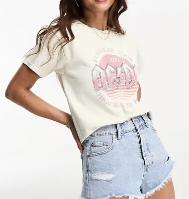 Buy Miss Selfridge Festival License ACDC Graphic Tee In White Size Small (8-10) BNWT • 7.99£
