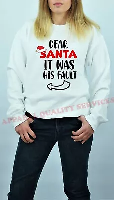 Buy Christmas Jumper Dear Santa It Was His Fault Funny Gift Fleece Sweatshirt Top UK • 17.99£