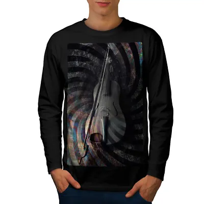 Buy Wellcoda Violin Art Spiral Mens Long Sleeve T-shirt, Wooden Graphic Design • 17.99£