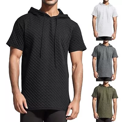 Buy Mens Summer Checkered Short Sleeve Loose Fitting Sports Casual Hooded T Shirts • 24.71£