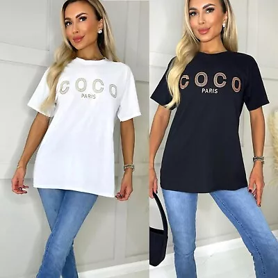 Buy Ladies Women's COCO Paris Slogan Oversized Summer Short Sleeve T-Shirt Tee Top • 7.90£