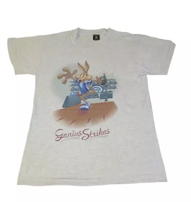 Buy Vtg 1999 Warner Bros Studio Store Wile E. Coyote Genius Strikes T-Shirt - Size M • 14.99£