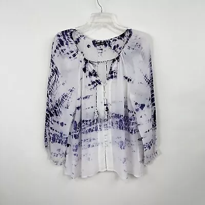 Buy Gypsy 05 Global Village Tie Dye Tunic Sz L Purple White Drawstring Long Sleeve • 25.46£