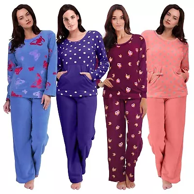 Buy Womens Fleece Pyjama Set Soft Warm Crew Neck Top Pants Loungewear Nightwear 8-10 • 9.99£
