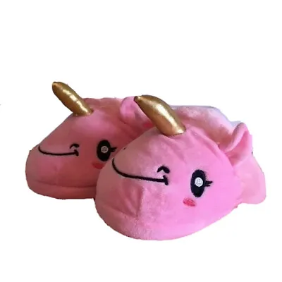 Buy Girls Unicorn Slippers Fluffy Furry Pink Slip House Shoes Childrens Sz 6 SOFT • 8.67£