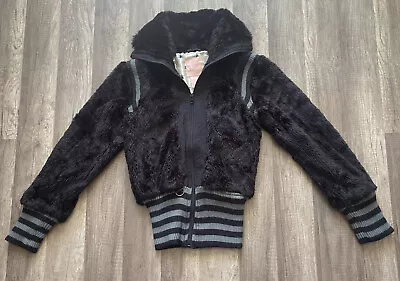 Buy Stussy Faux Fur Jacket Full Zip Sweater XS Black Collared Fuzzy Bomber  • 96.44£