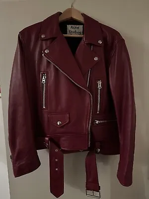 Buy Acne Red Leather Women’s Medium Merlyn Main Jacket Red Berry 38 / 8 US • 973.12£