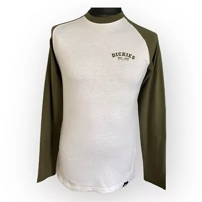 Buy Dickies T-shirt Adults Small Baseball Long Sleeve Olive Green White 100% Cotton • 17.99£