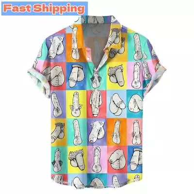Buy Mens Button Down Shirts Funny Printed  Hawaiian Beach Tops Novelty Ugly Gag Gift • 9.99£