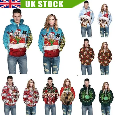 Buy Christmas Xmas 3D Hoodie Men Women Unisex Jumper Hoodie Sweatshirt Pullover UK • 6.78£
