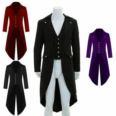 Buy Men Coat Retro Victorian Steampunk Swalow Gothic Tailcoat Jacket Ringmaster Tail • 15.67£