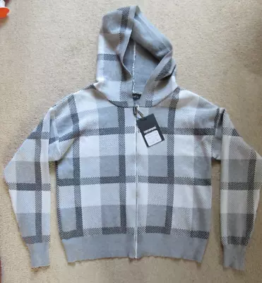Buy Ladies Size S-M Grey Checked Zip Up Knitted Cardigan Hoodie By Foreva Young • 12£