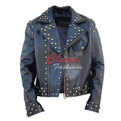 Buy Men's Genuine Adam Lambert Concert Studded Black Real Leather Biker Jacket Uk • 39.90£