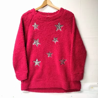 Buy Merry Wear Womens L Christmas Sweater Red Silver Sequin Stars • 6.63£