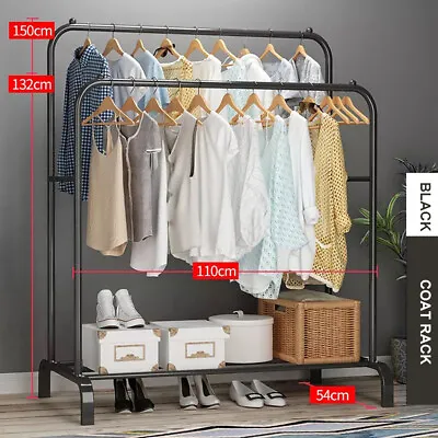 Buy Heavy Duty Double Clothes Rail Hanging Rack Garment Display Stand Shoes Storage • 18.99£