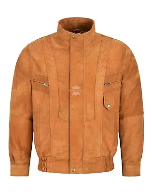 Buy Men's Classic Leather Jacket Blouson Bomber Tan Buff Classic Gents Jacket 303 • 110£