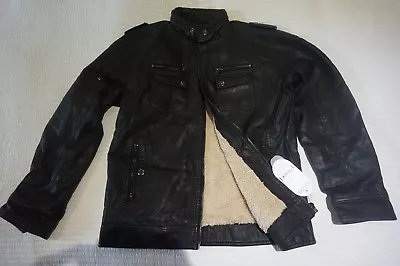 Buy Zicac Mens Autumn Winter Warm Faux Leather Jacket Military Biker Slim Fit Black • 19.99£