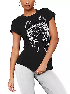 Buy Womens Let's Dance Memento Mori Halloween Graphic Short Sleeve T Shirt • 17£