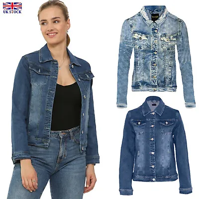 Buy Womens Ladies Denim Vintage Style Washed Detail Jacket Denim Blue Size S-5XL • 21.99£