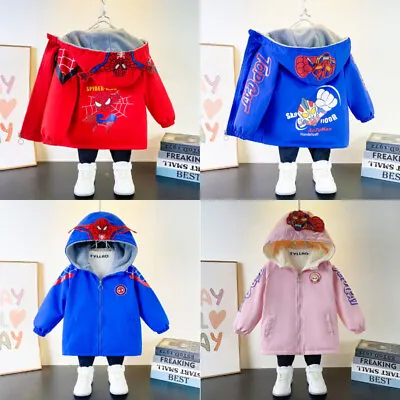 Buy Kids Boys Spiderman Windbreaker Jacket Winter Fleece Coats Hooded Outerwear 1-8Y • 11.49£