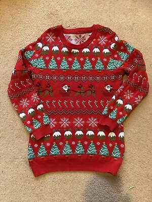 Buy £2.50! Christmas Jumper Boys Girls 100% Cotton Santa Puddings Reindeer TU Red • 2.50£