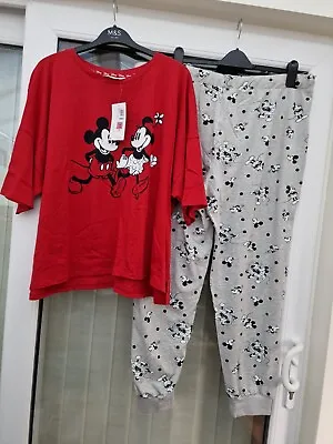 Buy M&S Ladies Disney Pyjamas. Size 22 Red/Grey Mix Short Sleeve Top Full Length Trs • 22£