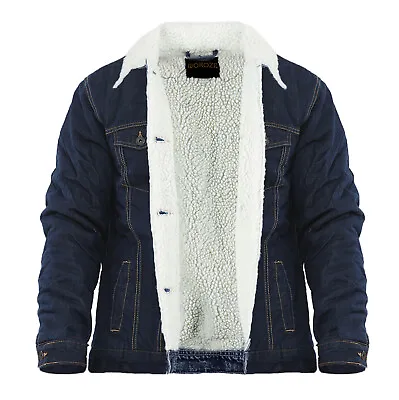 Buy New Men's Sherpa Lining Collar Denim Long Sleeve Trucker Jacket Jean Coat • 15.99£