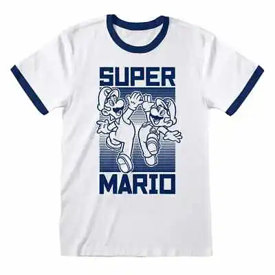 Buy Super Mario T-Shirt High Five Nintendo Official New White Ringer • 14.95£