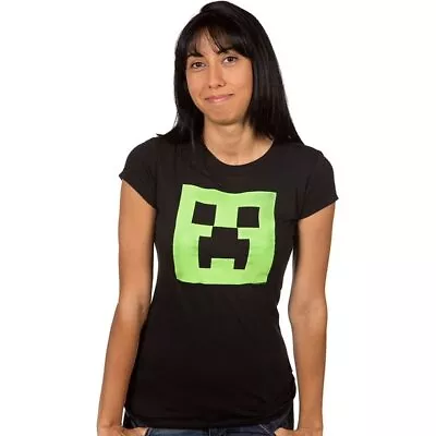 Buy Minecraft Creeper Glow In The Dark Ladies Black Fitted T Shirt Minecraft Tee • 9.95£