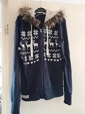 Buy Hoodie Faux Fur Trim Hood Blue Size 8 Christmas Design George • 5£