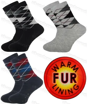 Buy Mens Thermal Socks 4.7 Tog Fleece Sherpa Lining Slipper Gripper Bed Socks Argyle • 6.45£