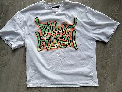 Buy Billie Eilish X Bershka Graffiti T-Shirt White Green Yellow Orange Size L • 10£