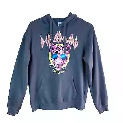 Buy Def Leppard Gray Hooded Sweatshirt Spellout And Leopard Graphic Size Medium • 33.14£