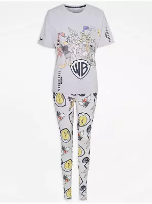 Buy Warner Bros Looney Tunes 100 Years Soft Grey Character Ladies Pyjamas Size 12-14 • 15.80£
