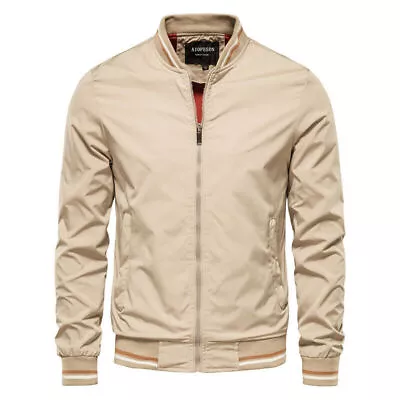 Buy Men Bomber Jacket Long Sleeve Jackets Mens Full Zip Spring Lightweight Thin Gift • 9.16£