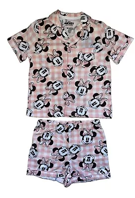 Buy Girls Pink Disney Minnie Mouse Shorts Pyjamas Pjs Age 5-6 Years Button Up PJ • 8.99£
