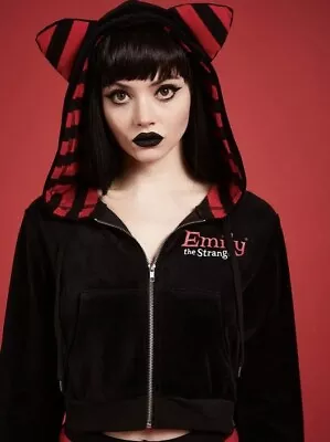 Buy Dolls Kill X Emily The Strange Cat Ear Embroidered Hooded Zip Hoodie • 57.91£