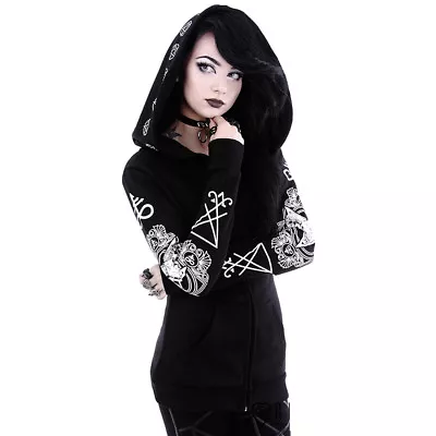 Buy RITUAL HOODIE - Blouse With Ram Skull And Pentagram Prints By Restyle  • 64.95£
