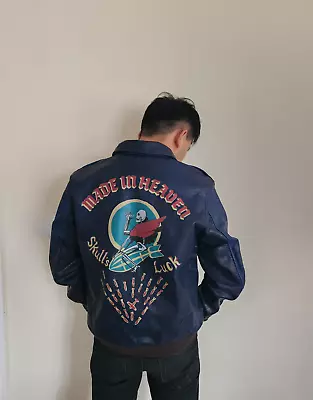 Buy A2 Flight Jacket Horsehide Leather With Unique  Skull‘s Luck  Back Painted • 299.99£