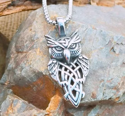 Buy Viking Celtic Owl Stainless Steel Pendant Necklace • 13.95£