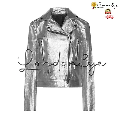 Buy Women Real Leather Metallic Silver Biker Jacket Womens Moto Motorcycle Jackets • 127.51£