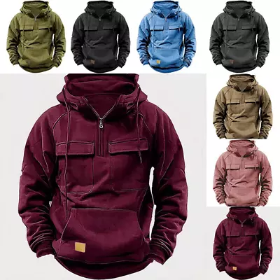 Buy UK Outdoor Mens Cargo Hoodies Tops Casual Baggy Combat Pocket Hooded Sweatshirt • 9.99£