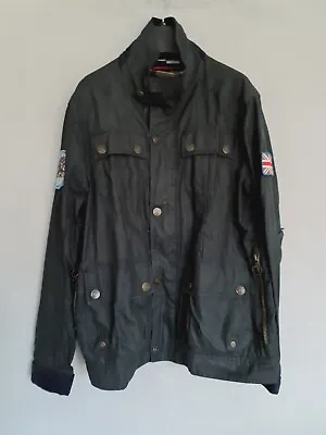 Buy Superdry Waxed Flag Jacket Mens Midnight Blue Cotton Biker Bomber Military L/M • 68£