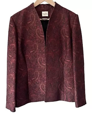 Buy Viyella Burgundy Paisley Blazer Size 16 Vintage 80s Brocade Retro Jacket *FLAW* • 24.95£