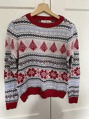 Buy H&M Logg Medium Vintage Red White Blue Christmas Tree Jumper Sweater Alpaca Wool • 14£